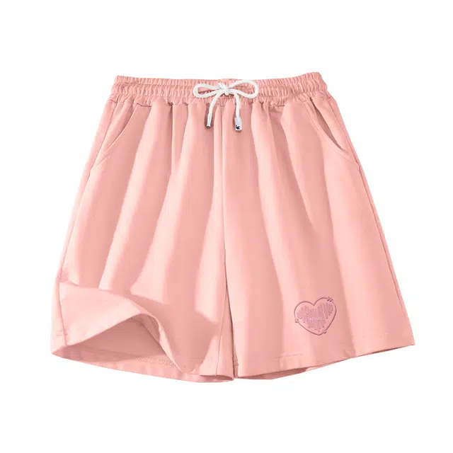 棉致 爱心简约系带弹性舒适吸湿透气纯棉宽松基础通勤时尚五分休闲短裤 男女同款