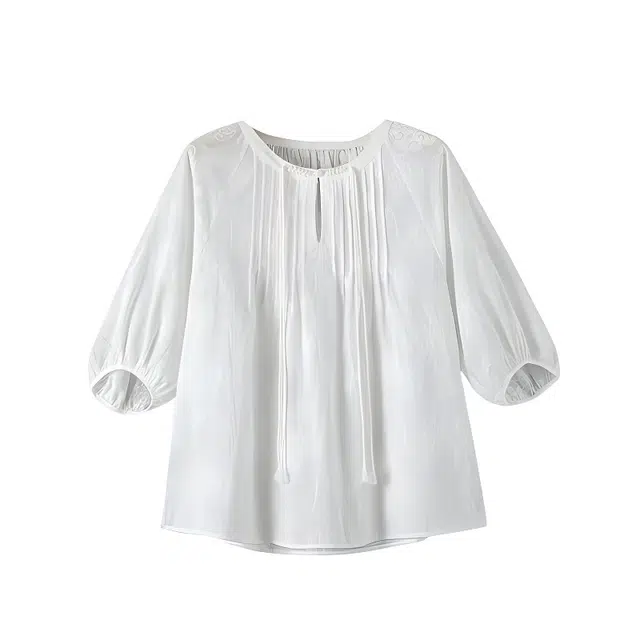 晚白 暗纹提花宽松版型轻薄透气短袖衬衫 女款