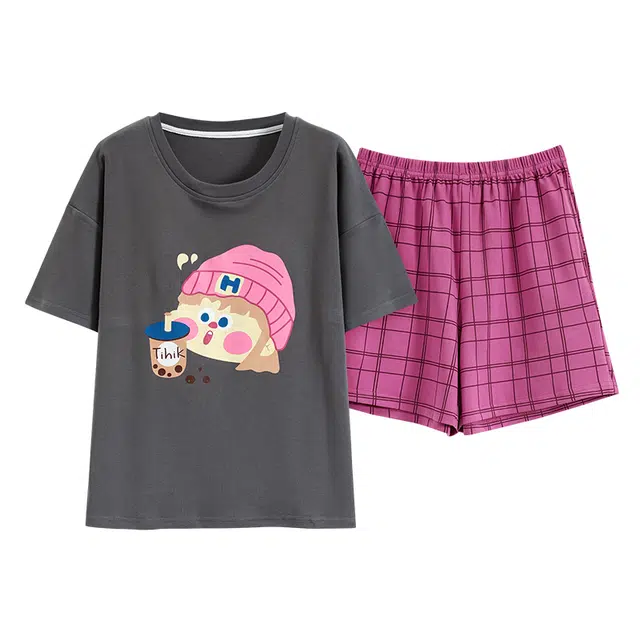 好福份 可爱柔软透气短袖家居服三分裤夏季睡衣套装 女款