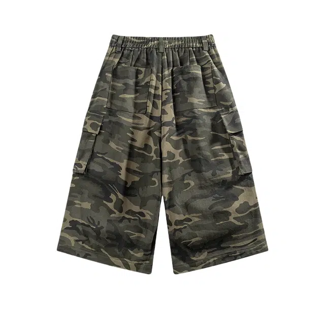 加荣 高级感迷彩牛仔短裤男夏季薄款透气七分裤宽松直筒休闲裤夏天清凉舒适男裤多口袋设计感工装裤 男女同款 青少年美式高街痞帅裤子
