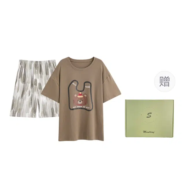乐姿韵 纯棉印花卡通小熊圆领青少年短袖家居服睡衣礼盒 男款