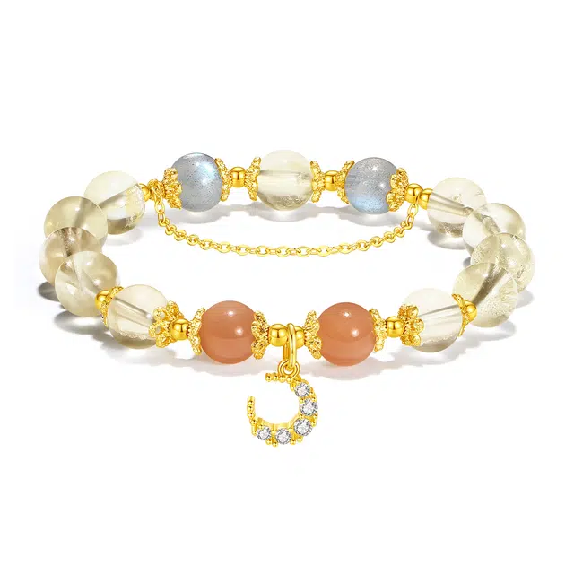 【官方已过香】 普陀山文创 财星高照高级感精美月亮太阳石灰月光招财进宝财运亨通转运珠#好运 黄水晶 手串 男女同款情侣款