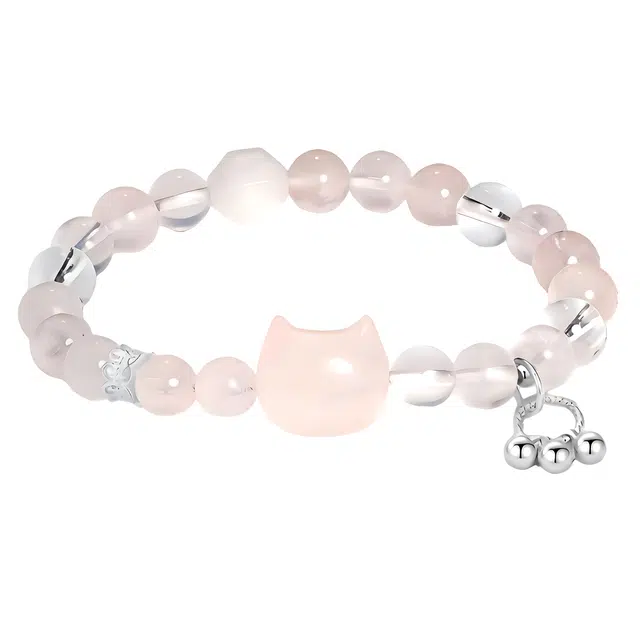 陌阡雪 甜美招财猫 招正缘桃花 温柔 浪漫百搭可爱 手饰天然 粉水晶 手串 女款