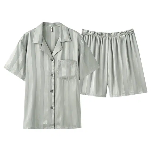 帕兰朵 冰丝短袖三分裤轻薄简约时尚亲肤凉感居家休闲可外穿睡衣套装 女款