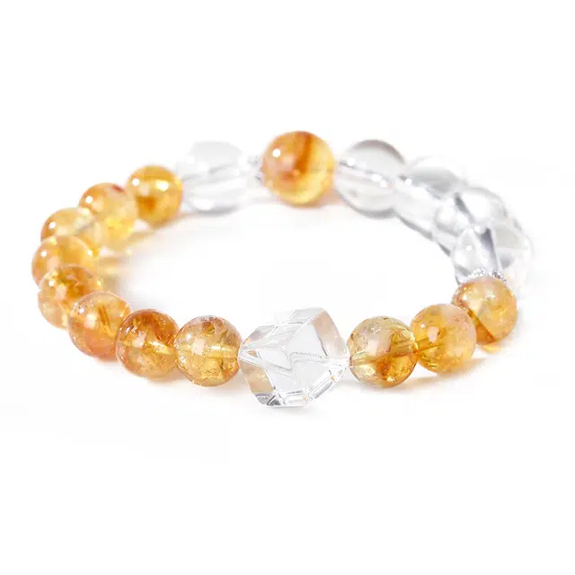 【匠心手作 璀璨金芒】 灵菲 招财纳福新中式小众设计手饰轻奢高级简约百搭方糖转运珠#好运 黄水晶 手串 男女同款情侣款