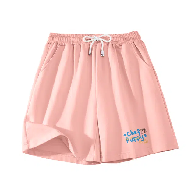 棉致 创意字母简约纯色系带弹性舒适吸湿透气纯棉宽松基础通勤时尚五分休闲短裤 男女同款