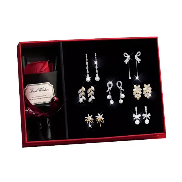 缔晶 精致时尚一周星期耳饰免打孔无耳洞套装 气质优雅造型感通勤配饰礼盒 合金 耳夹 女款