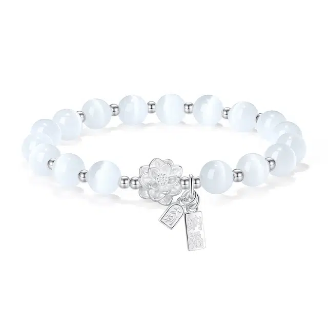 普陀山文创 好运莲莲新中式莲花纳福聚财运气爆棚事业学业财富上岸#好运 玻璃猫眼 手串 男女同款情侣款