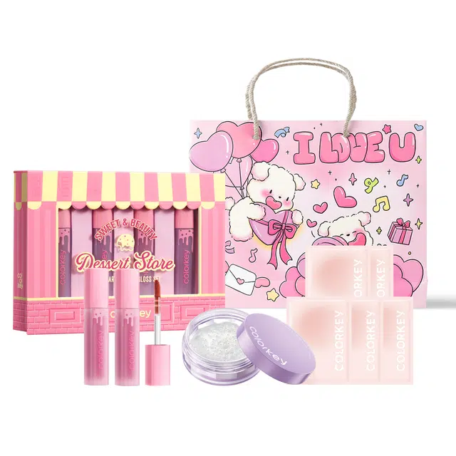 珂拉琪 甜心迷你唇釉礼盒 自然哑光雾面持久易上色 赠蛋糕玩偶