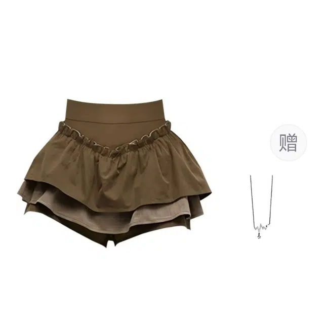 识恩 美式复古双层荷叶边显瘦时尚百搭裙休闲短裙 女款
