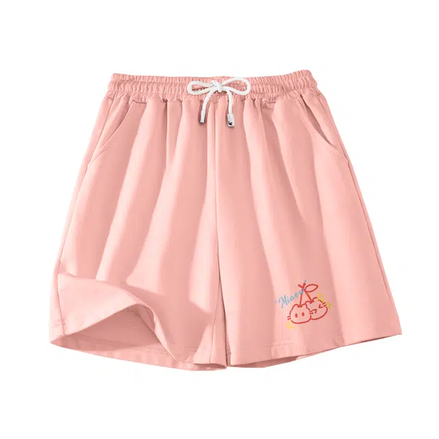 棉致 樱桃小猫简约纯色系带弹性舒适吸湿透气纯棉宽松基础通勤时尚五分休闲短裤 男女同款