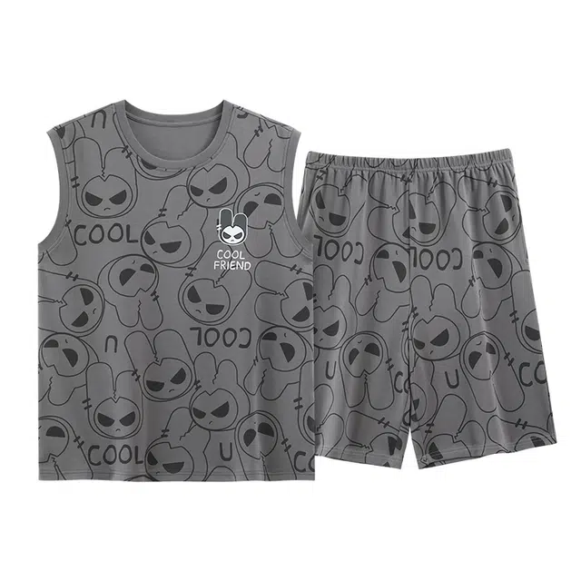 睦隆世家 背心短裤薄款无袖高级感加大码舒适家居服睡衣套装 男款