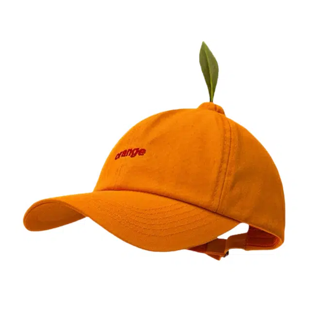 优莲茵 可爱搞怪小众设计款桔子刺绣显脸小软顶出游这样防晒弯檐防晒 棉 鸭舌帽 男女同款情侣款