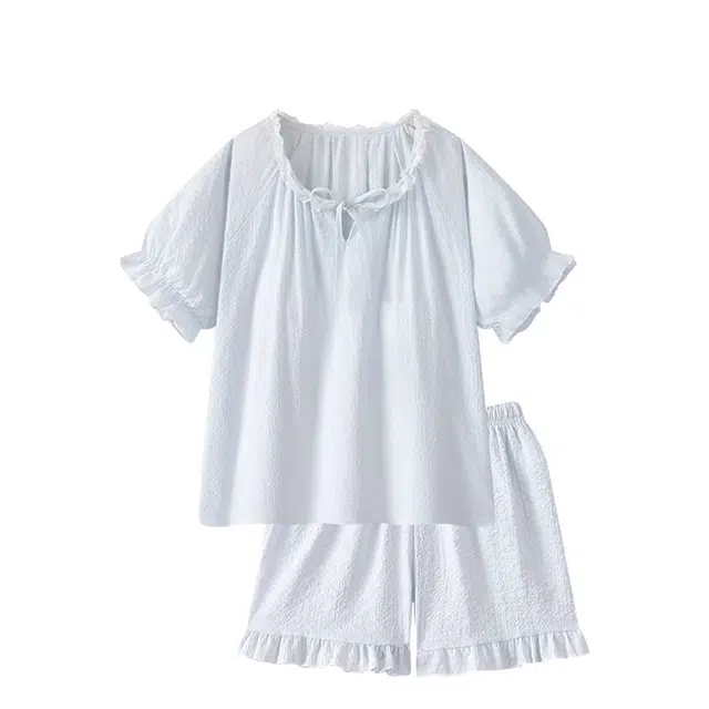 俏韵 圆领带胸垫短袖三分裤家居服可外穿夏季睡衣套装 女款