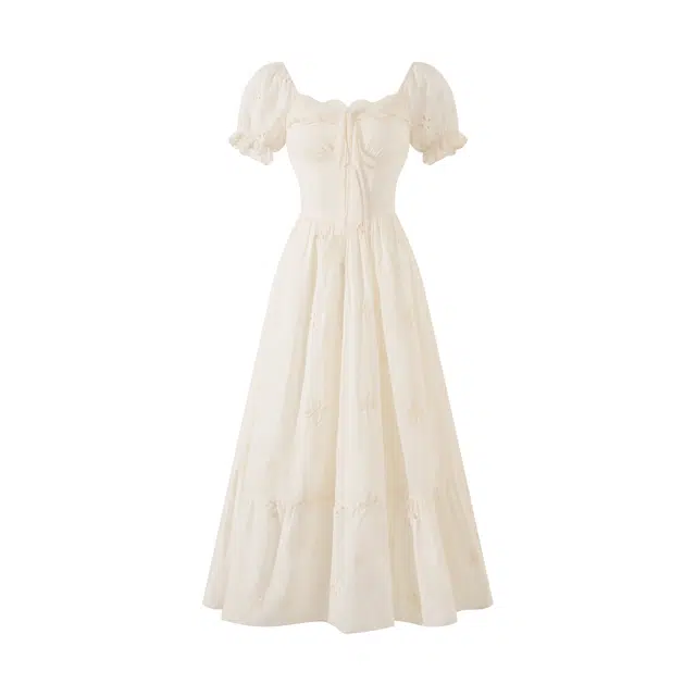 小卷要加油 甜美简约设计感镂空收腰裙装短袖连衣裙 女款