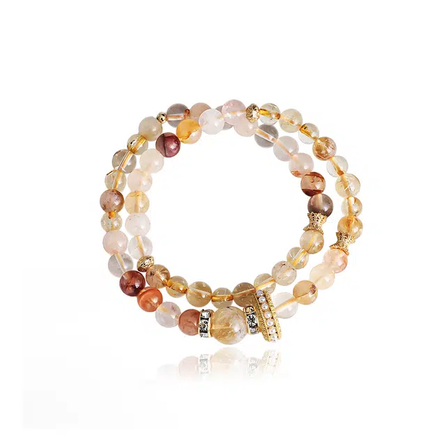 克兰茜 招财纳福 贵妃水晶转运圆珠串 新中式小众双层叠戴设计 诸事顺利能量加持水逆退散 日常通勤百搭 精美礼盒 好运 红胶花 手串 女款