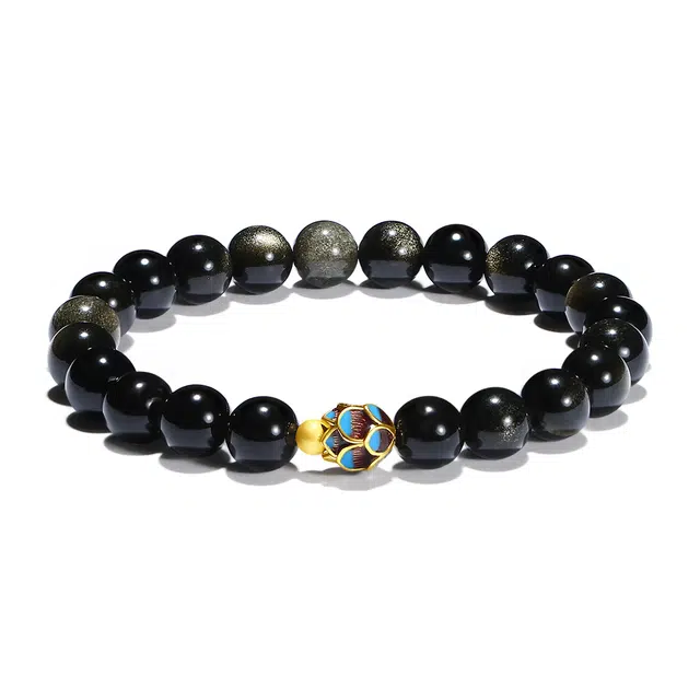 【普陀山官方已过香】 普陀山文创 国潮好运莲莲质感细腻小众设计百搭佛珠时来运转诸事顺利锦绣前程#好运 黑曜石 玉石手串 男女同款情侣款