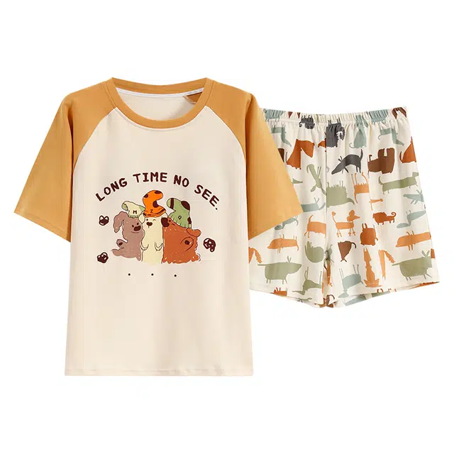 好福份 柔软简约短袖三分裤透气家居服夏季睡衣套装 女款