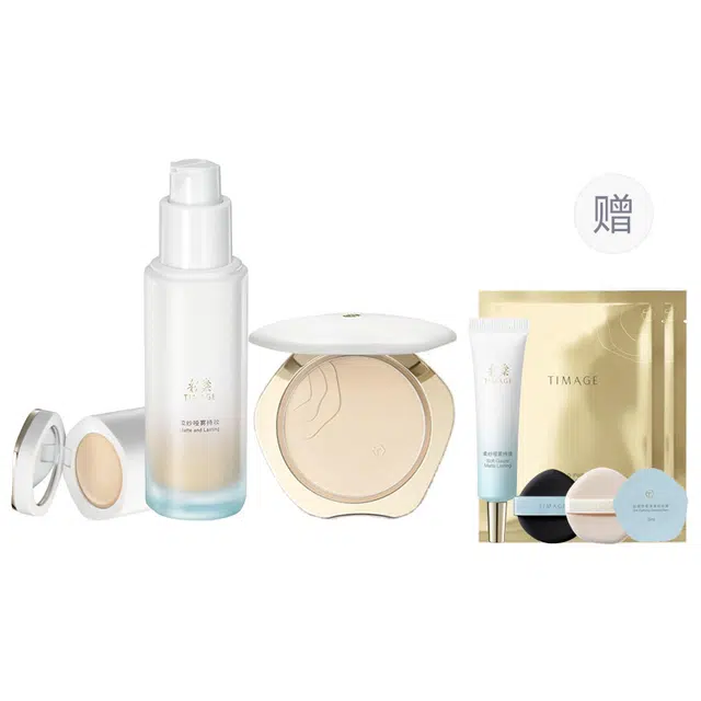 彩棠 蜜粉饼+干皮粉底液彩妆套装 控油持久不脱妆服帖不卡粉保湿遮瑕定妆