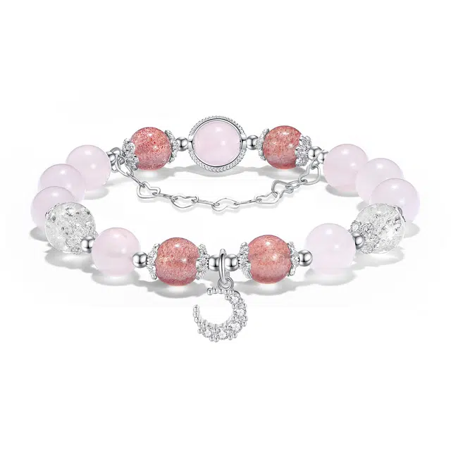 【普陀山官方已过香】 普陀山文创 月老赐福浪漫气质高级感白水晶转运珠桃花旺粉精致小众月亮手饰#好运 草莓晶 手串 男女同款情侣款