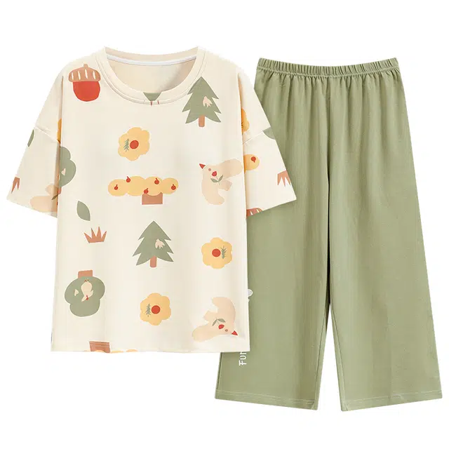 好福份 透气时尚舒适亲肤家居服夏季睡衣套装 女款