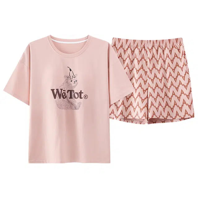 好福份 舒适可爱柔软设计家居服短袖三分裤夏季睡衣套装 女款