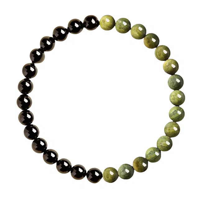 子婳 绿檀木佛珠转运珠护身符文玩盘玩时尚百搭小众精致高级感 黑曜石 手串 男女同款情侣款