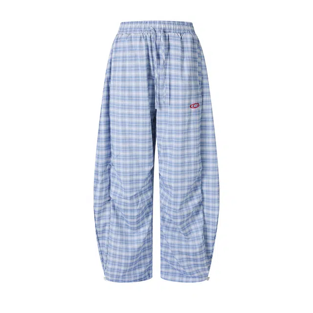 欧路得 美式格子弯刀夏季薄款宽松直筒阔腿凉感伞兵运动裤休闲裤 男款