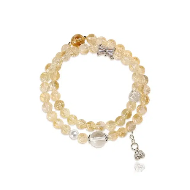 克兰茜 招财纳福 日进斗金转运圆珠串 新中式小众国风双层叠戴设计 能量加持水逆退散 日常通勤精致百搭 精美礼盒 好运 黄水晶 手串 女款