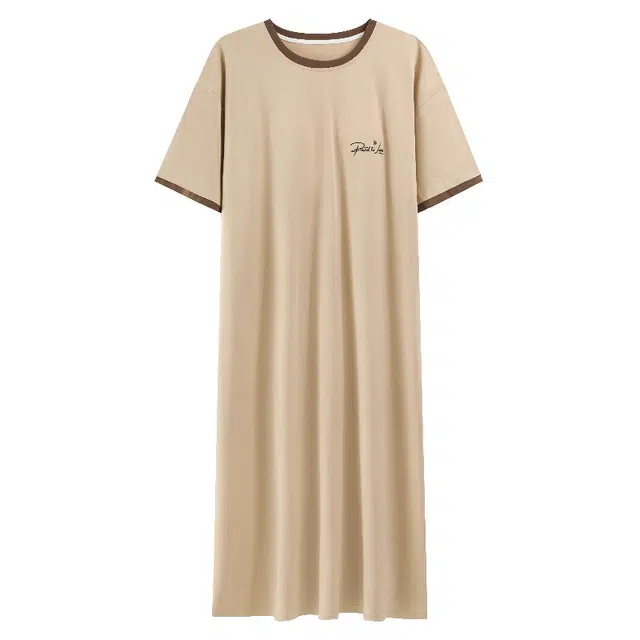 睦隆世家 舒适休闲带胸垫超长款待产可外穿短袖家居服夏季睡裙 女款