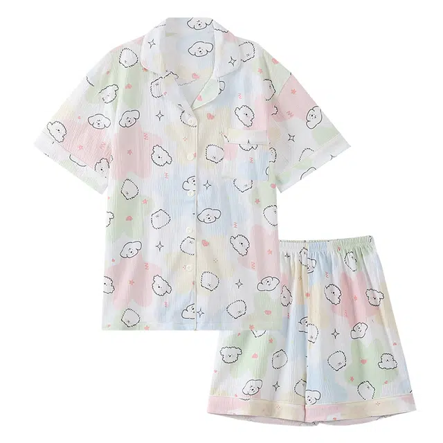 俏霓桐 薄款甜美可爱卡通休闲透气舒适家居服可外穿夏季睡衣套装 女款