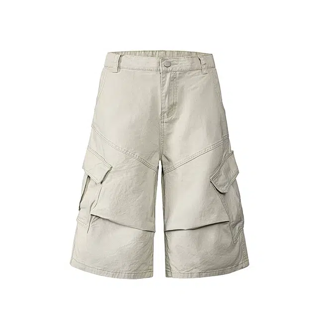 欧路得 美式复古褶皱口袋夏季潮宽松百搭阔腿休闲短裤 男女同款