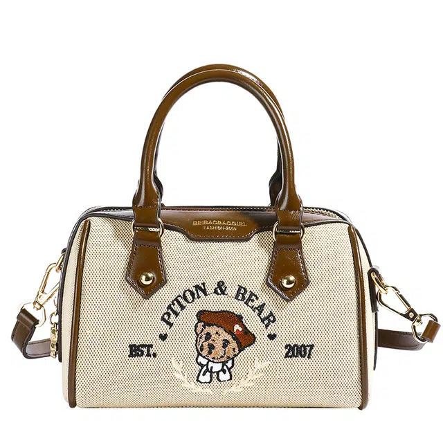 北包包 韩版时尚百搭洋气百搭简约复古小众设计感 帆 波士顿包单肩斜挎手提包 女款 米白色/卡其色