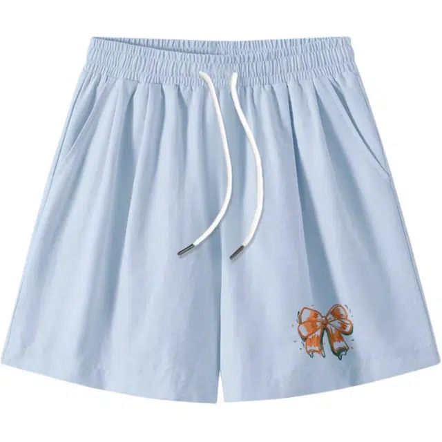 棉致 蝴蝶结简约纯色系带滑爽轻薄冰丝凉感学院风细腻柔软肌理感宽松五分休闲短裤 男女同款