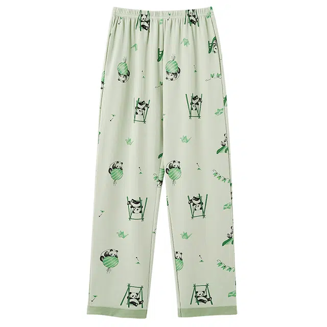 俏霓桐 薄款可爱卡通熊猫甜美简约休闲舒适棉亲肤柔软透气家居服可外穿夏季睡裤 女款