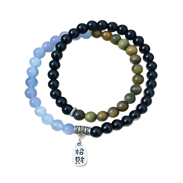 灵晔 新中式国潮复古轻奢高级感 百搭小众设计文玩 招财纳福 招财进宝 平安喜乐 诸事顺遂 绿檀 手串 男女同款情侣款