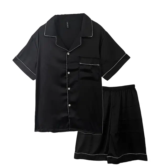 俏霓桐 薄款简约时尚休闲大方奢华高级舒适凉感家居服可外穿睡衣套装 男款