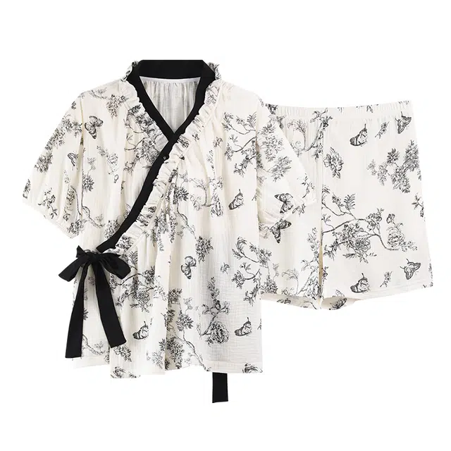 俏霓桐 优雅复古中国风时尚大气休闲舒适带胸垫家居服可外穿夏季睡衣套装 女款