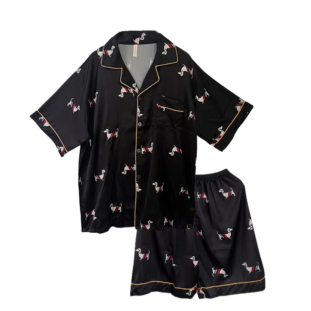 俏霓桐 薄款简约时尚可爱卡通小狗休闲舒适凉感家居服可外穿睡衣套装 男款