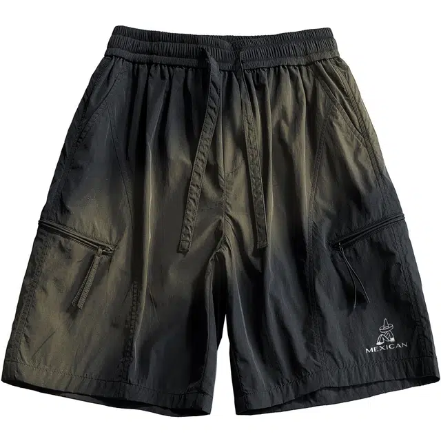 稻草人 凉感户外拉链多口袋运动登山徒步纯色宽松百搭通勤抽绳直筒显瘦中性夏季薄款五分休闲工装短裤 男女同款