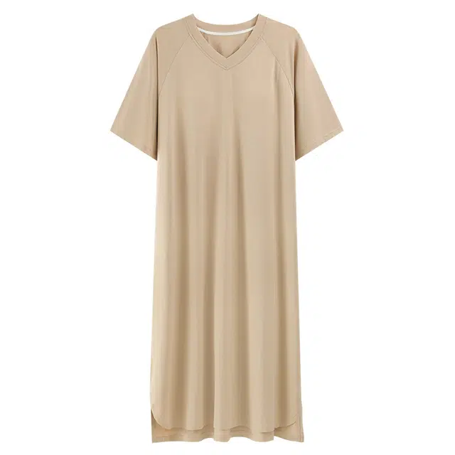 睦隆世家 带胸垫超长款到脚踝待产可外穿连衣裙短袖家居服夏季睡裙 女款