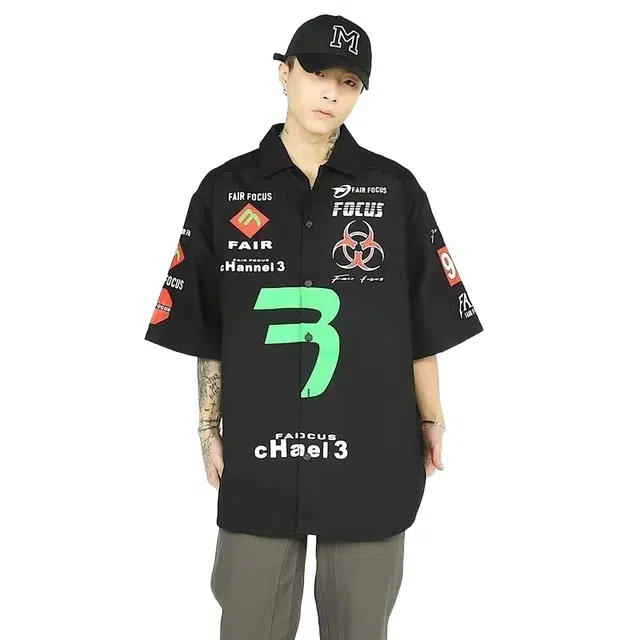 玉儿恋 国潮街头个性时尚舒适宽松短袖衬衫 男女同款