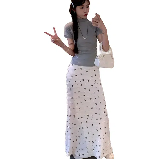 水中花 法式高腰复古碎花裙时尚舒适百搭气质优雅休闲长裙 女款