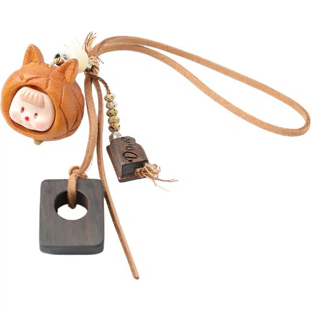 三檀小舍 可爱多妹 卡通流苏手工设计小众时尚文玩包包 檀木 挂件 男女同款情侣款