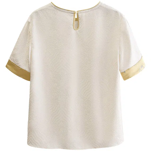 她池 圆领短袖提花拼接新中式衬衫 女款