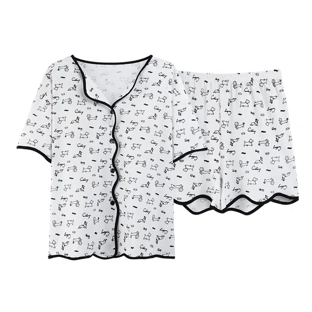 顶瓜瓜 小狗满印云朵棉简约舒适可外穿家居服睡衣套装 女款