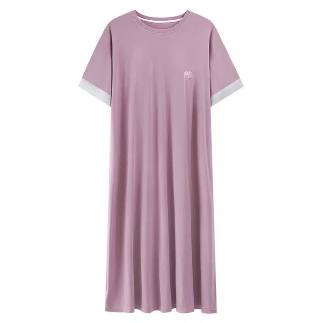 睦隆世家 带胸垫超长款到脚踝待产可外穿短袖舒适休闲家居服夏季睡裙 女款