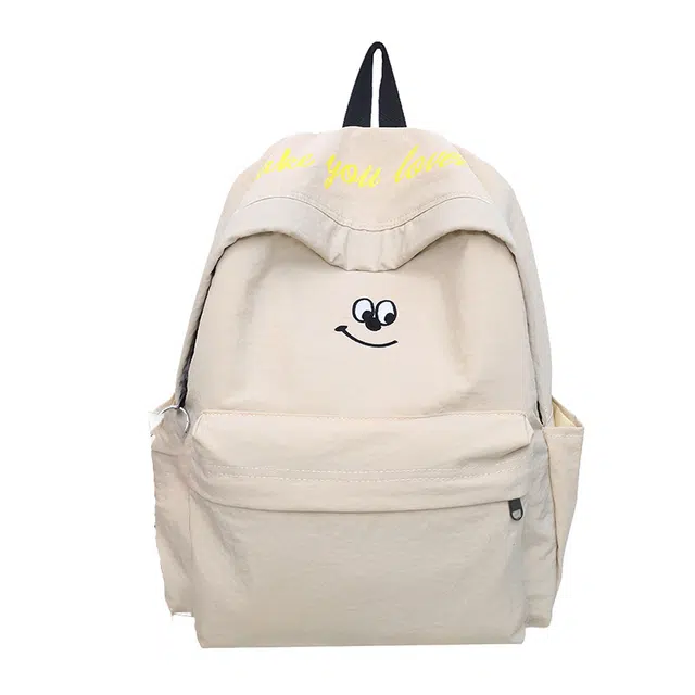 南潇湘 涂鸦通勤旅行小清新轻便高颜值背包初中高中大学生上课百搭书包 尼龙 双肩包 男女同款情侣款 米白色/浅蓝色/藏青色/黑色