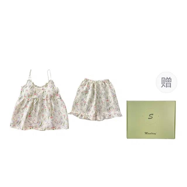乐姿韵 田园风碎花带胸垫性感吊带短裤家居服睡衣礼盒 女款