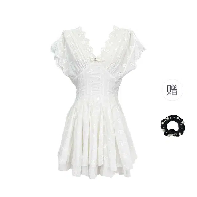 雾闪闪 舒适气质优雅简约短袖连衣裙 女款